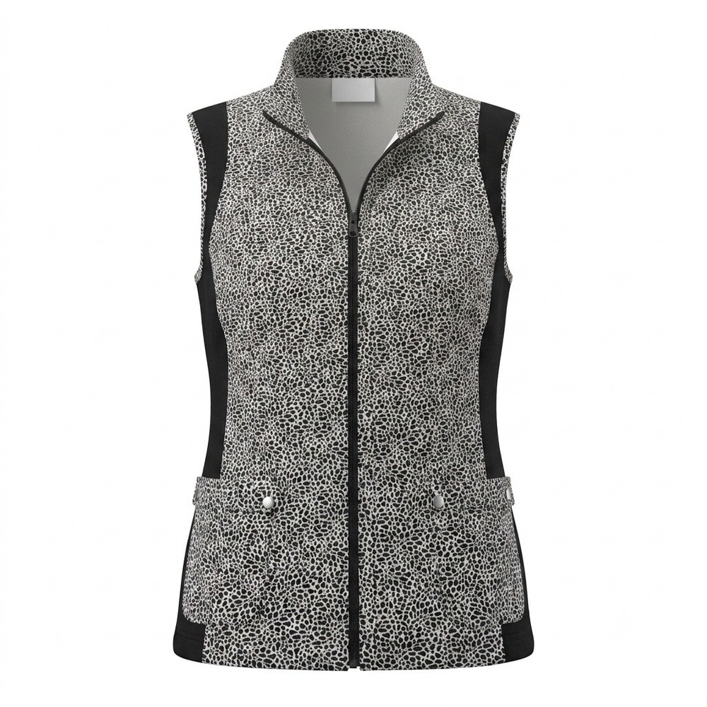 Chico's Weekends Black White Animal Print Sleeveless Full Zip Vest 3 US 16/18